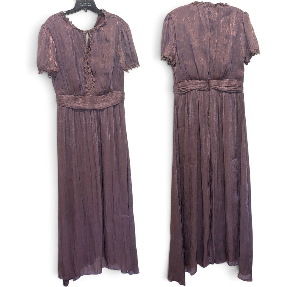Romantic Edwardian Fairycore Shimmer Lace Maxi Dress Shimmer Mauve 35" Bust